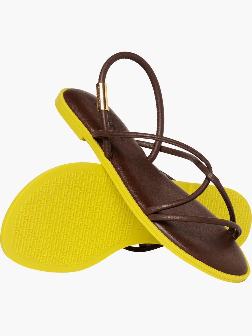 Havaianas Brown Strappy Sandals with Yellow Edge - Picture 3 of 12